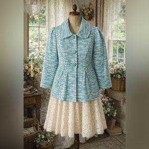 Retro 1960s Mac & Jac Light Blue Patterned Peacoat